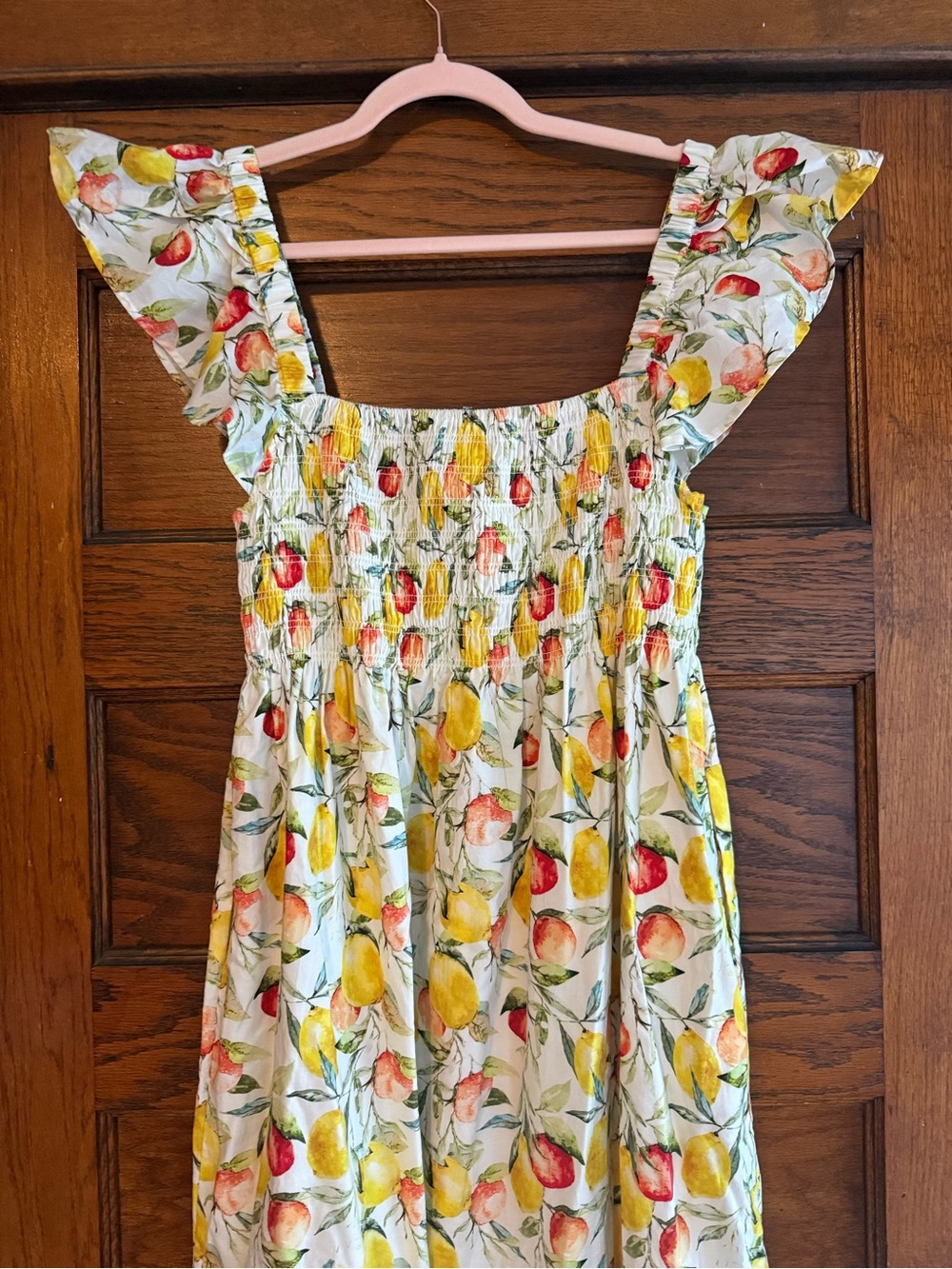 O.P.T 100% Cotton Lemon Print Citrus Midi Dress Tiered Skirt Ruffle Sleeves XL - Picture 6 of 12